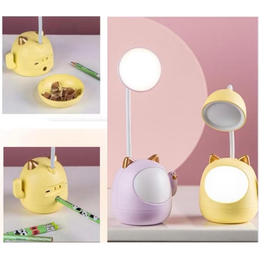 Luminária fofa de Mesa Gatinho com Apontador Integrado. Abajur/luminaria Luz De Led Recarregavel Ubs De Mesa