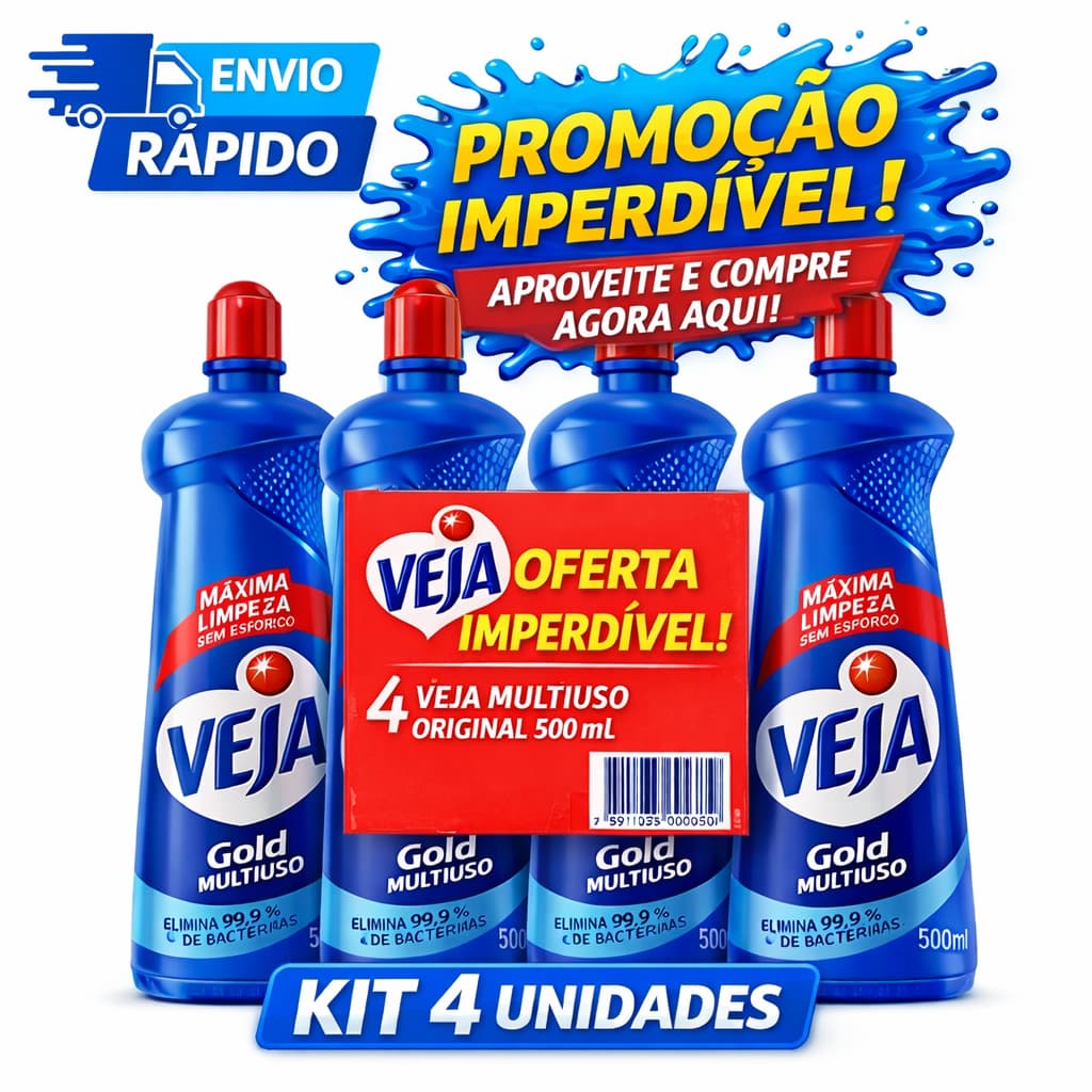 Veja Gold Multiuso 500ml Original Limpeza Cozinha Casa - Kit 4 UN Veja Gold Multiuso 500ml Original