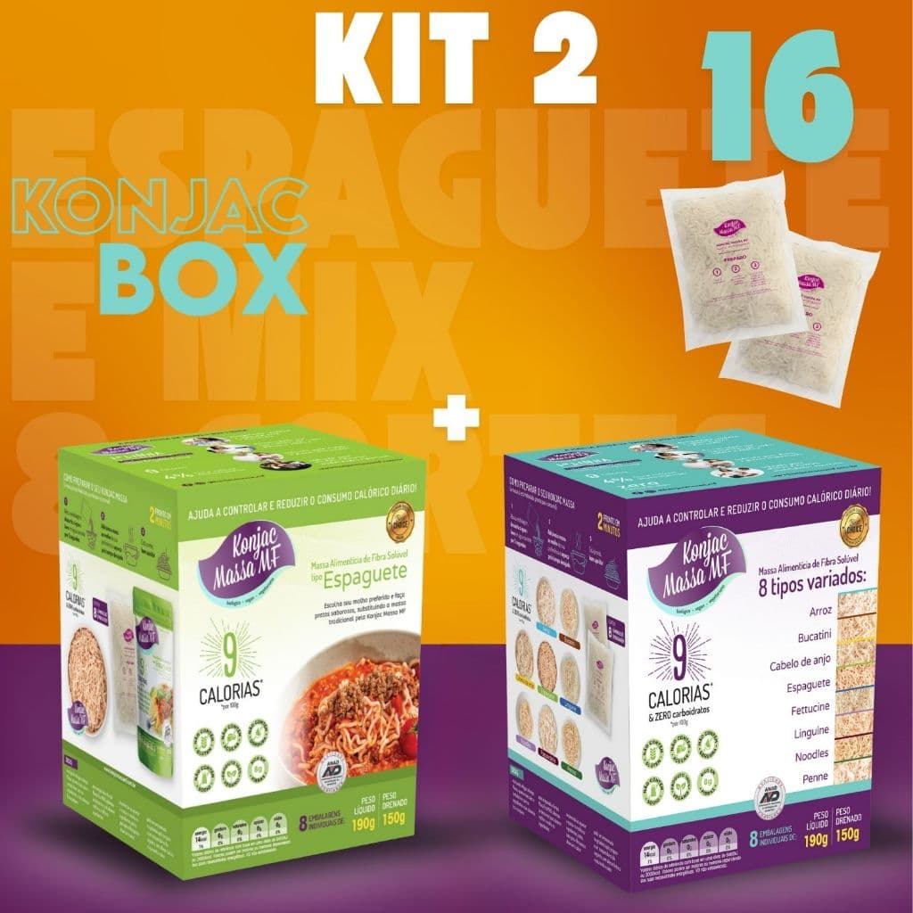 Kit 2 Box Konjac Massa Tipo Macarrão e Box 8 Cortes Sem Glúten, 16 Refeições