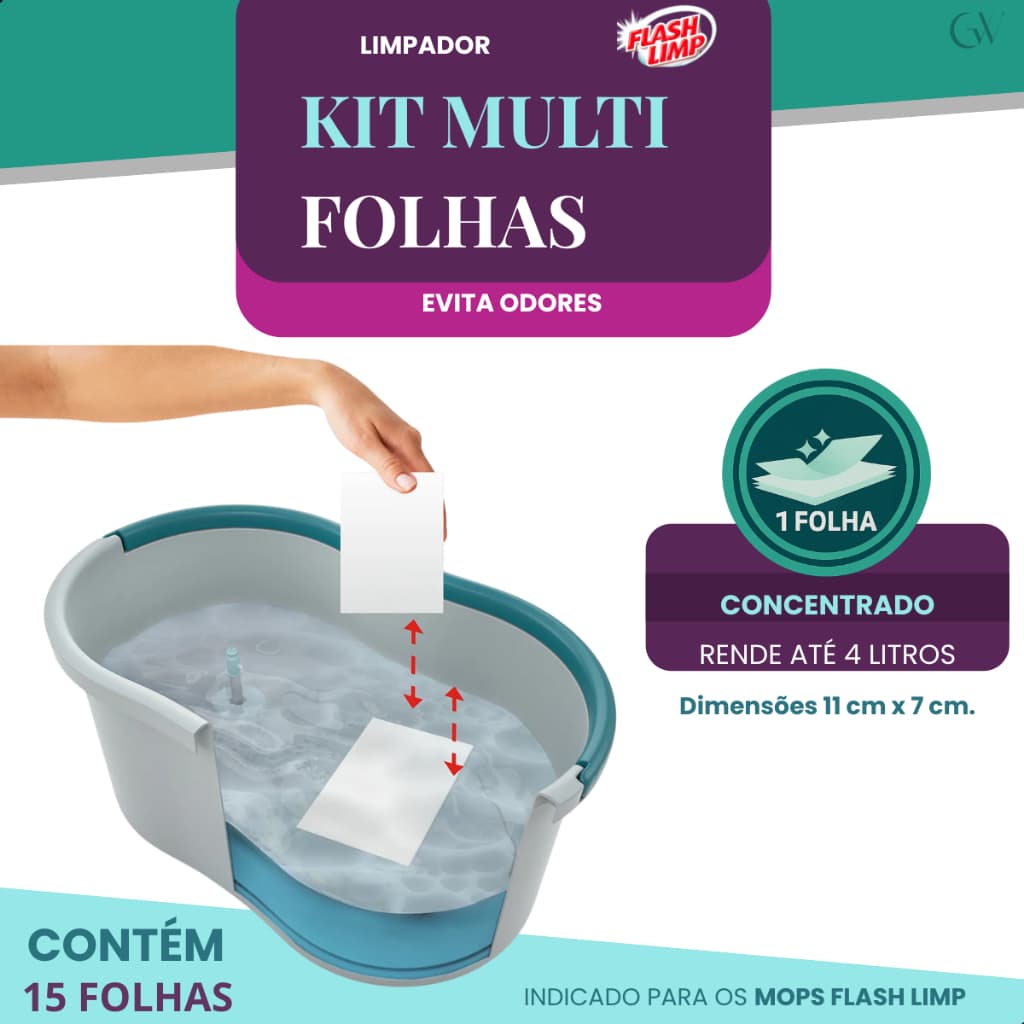 Kit Multi Folhas Flash Limp 15 Folhas Solúveis para Limpeza de Pisos