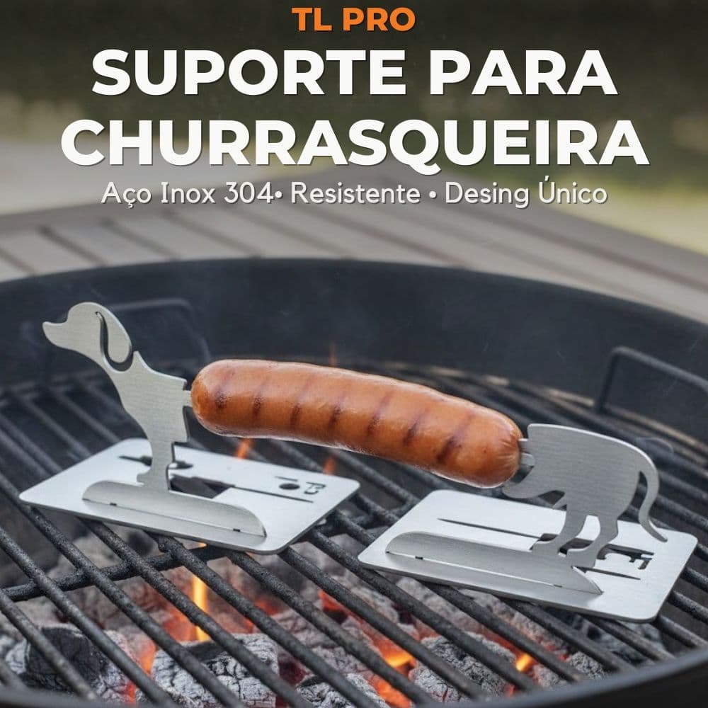 Suporte para assar linguiça e cachorro-quente em churrasqueira, aço inoxidável 304