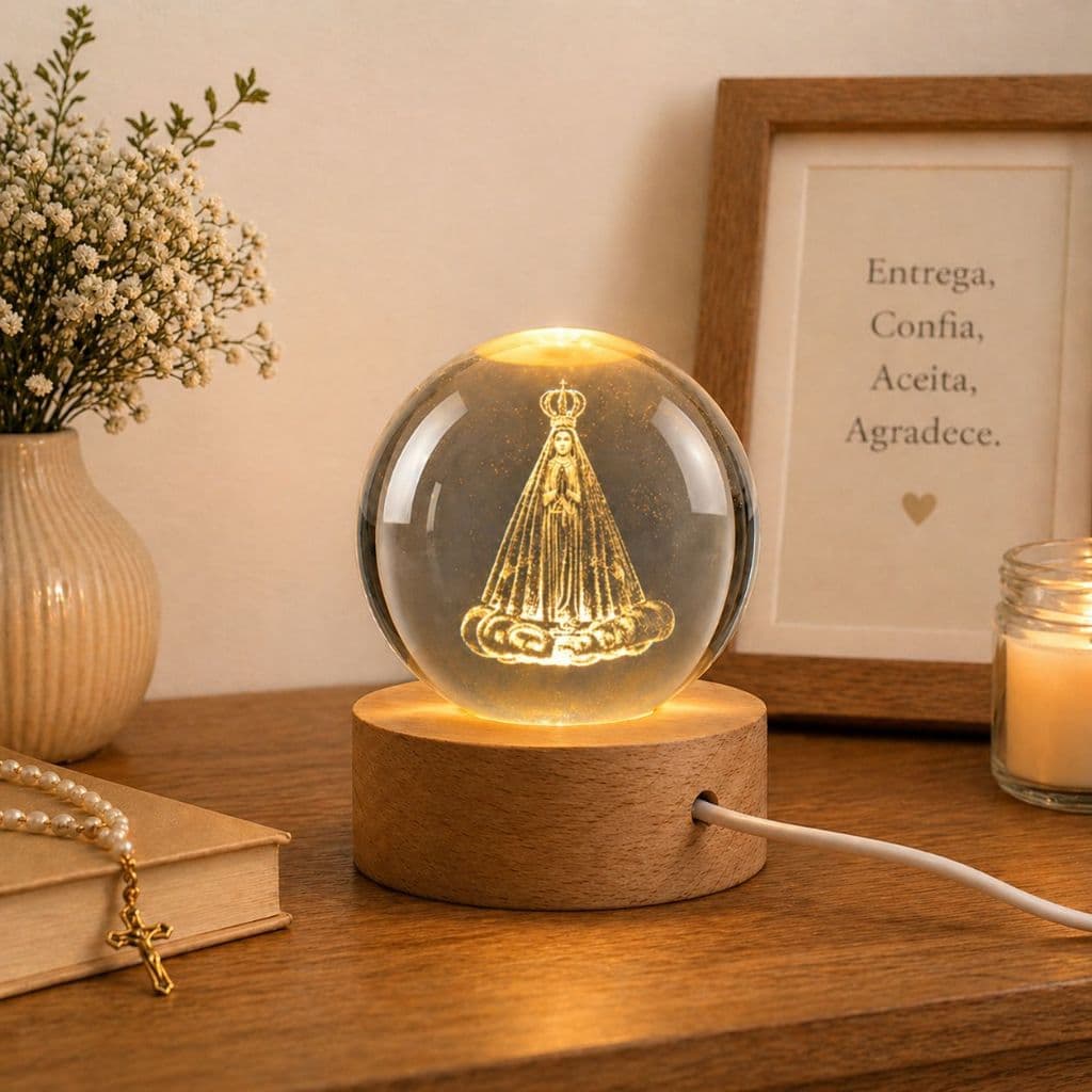 Luminária de Mesa Cristal LED com Base de Madeira Decoração Sistema Solar, Lua e Galáxia