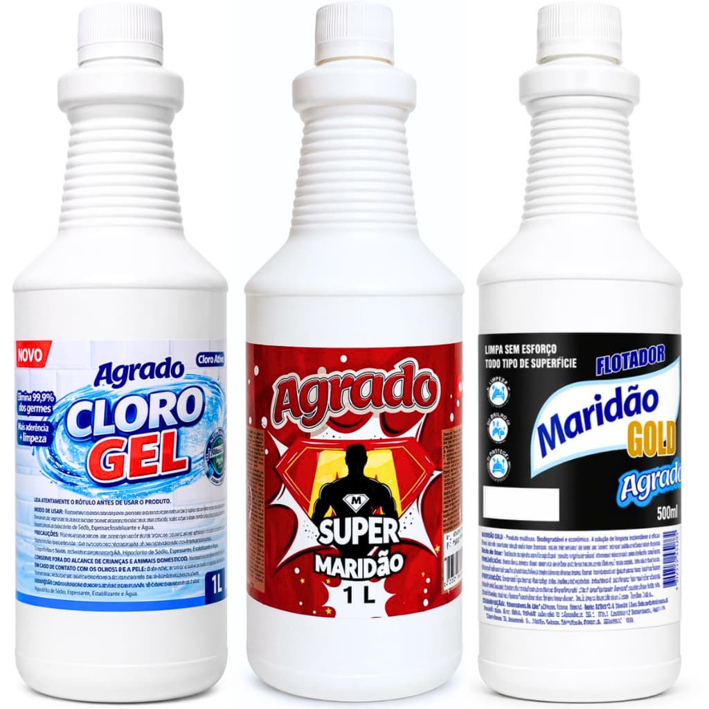 Kit 3 Produtos de Limpeza Cloro Gel + Super Maridão +  Maridão Gold Flotador 1L Limpador Multiuso