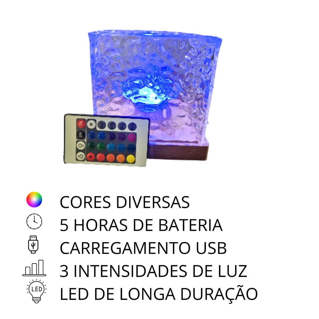 Luminaria Cubo Quadrado de Mesa Recarregavel Com Led Colorido, Efeitos E Controle Remoto