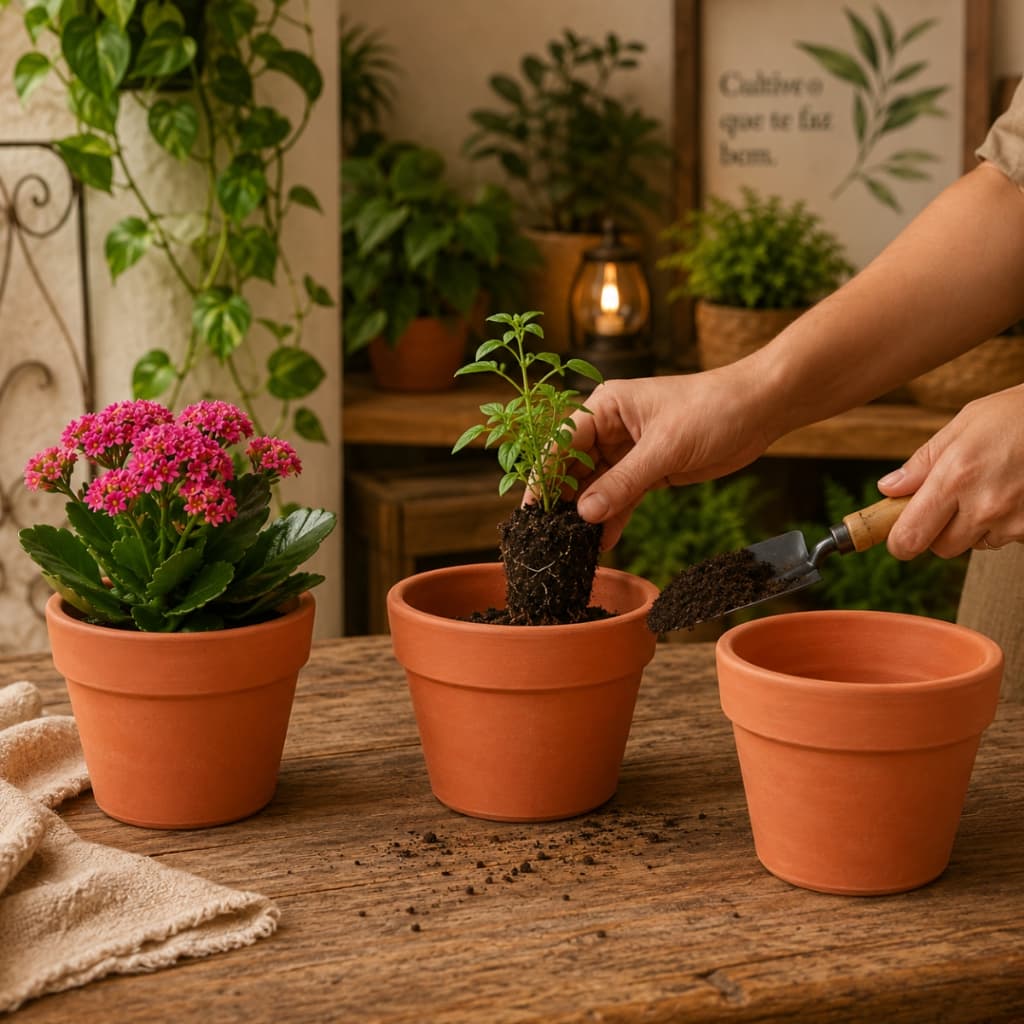 Vaso de terracota 17x14cm para jardim com flor de orquídea