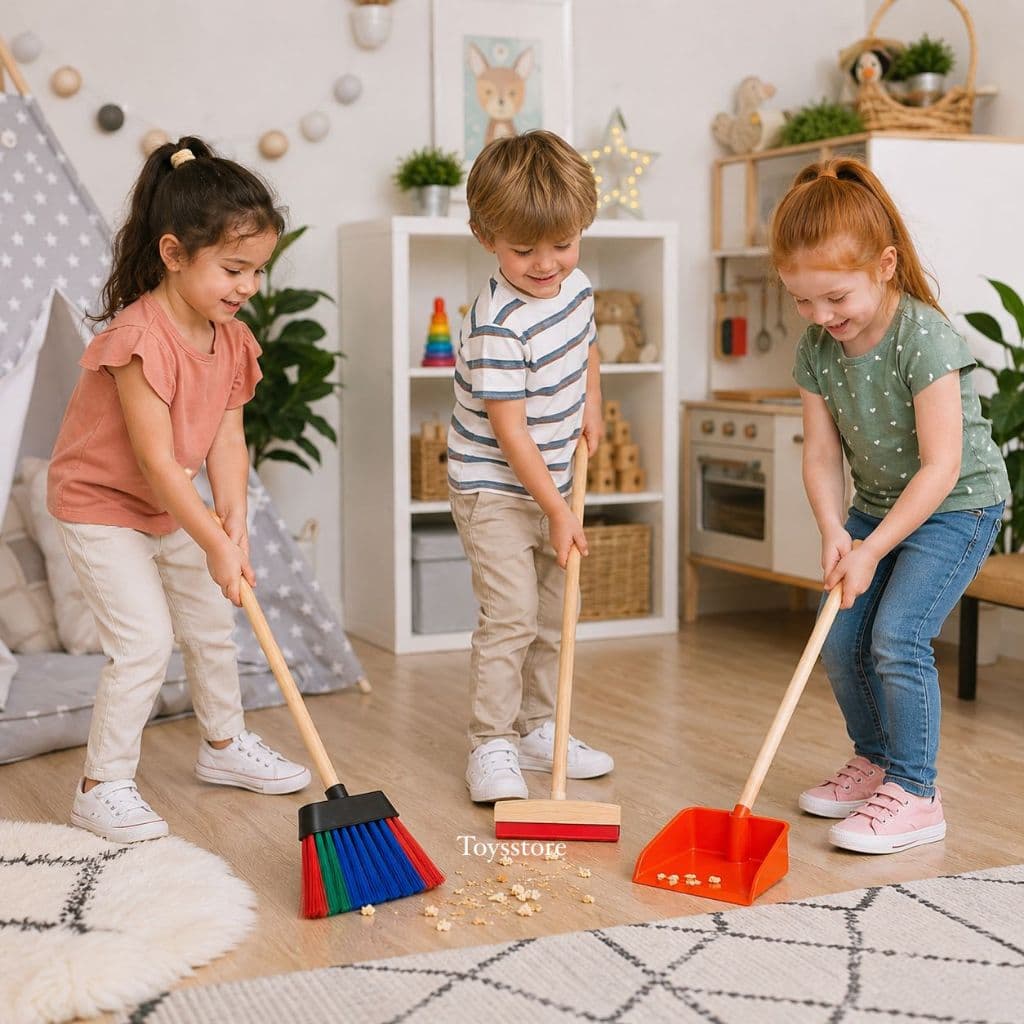 Jogo Infantil De Limpeza Com Vassoura Rodo e Pá de Lixo