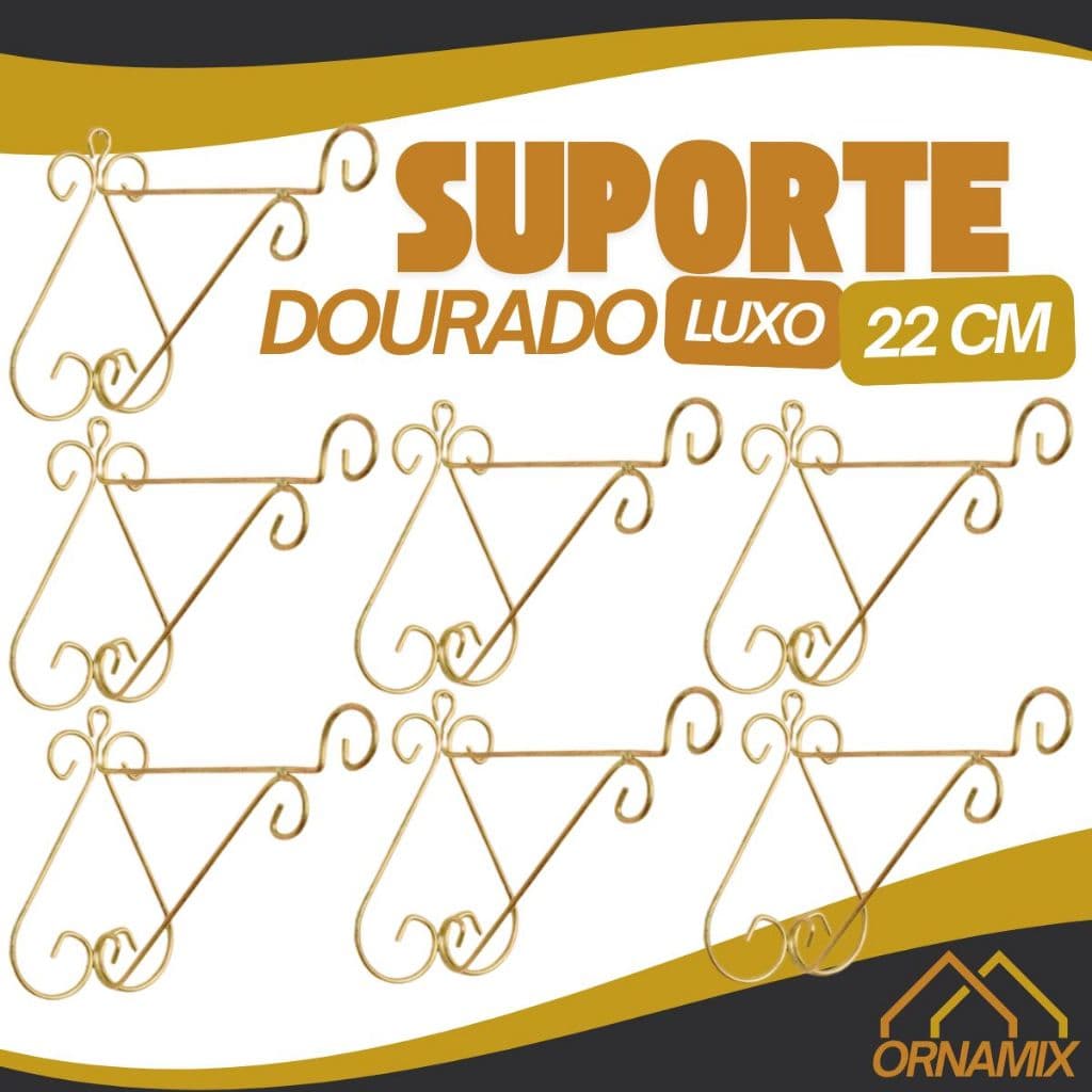 Kit 3/10 Suporte De Vaso Suspenso 22cm Dourado Arabesco Mão Francesa Luxo Art De Parede Para Vaso Planta Suspenso