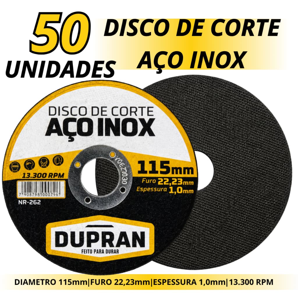 Disco de corte para metal aço inoxidável 115mm furo 22,23mm espessura 1,0mm