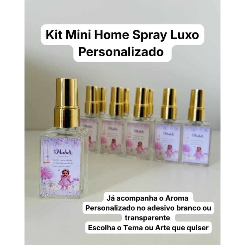 kit com 10 mini Home Sprays Luxo PERSONALIZADO | LEMBRANCINHA CASAMENTO | MATERNIDADE | CHÁ DE BEBÊ | ANIVERSÁRIO