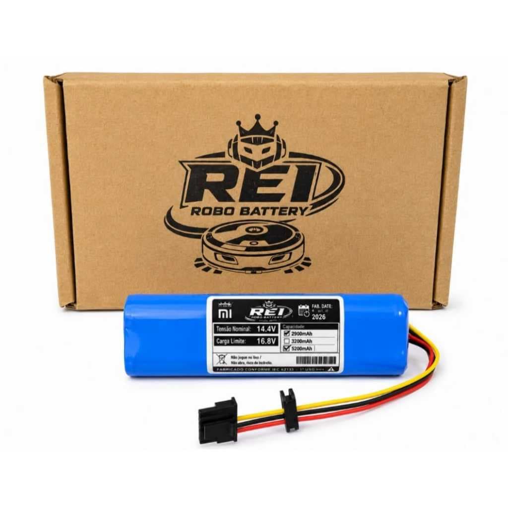 Bateria azul para robô aspirador S10 Stytj02ym 3200mAh com cabos conectados e caixa marrom ao fundo