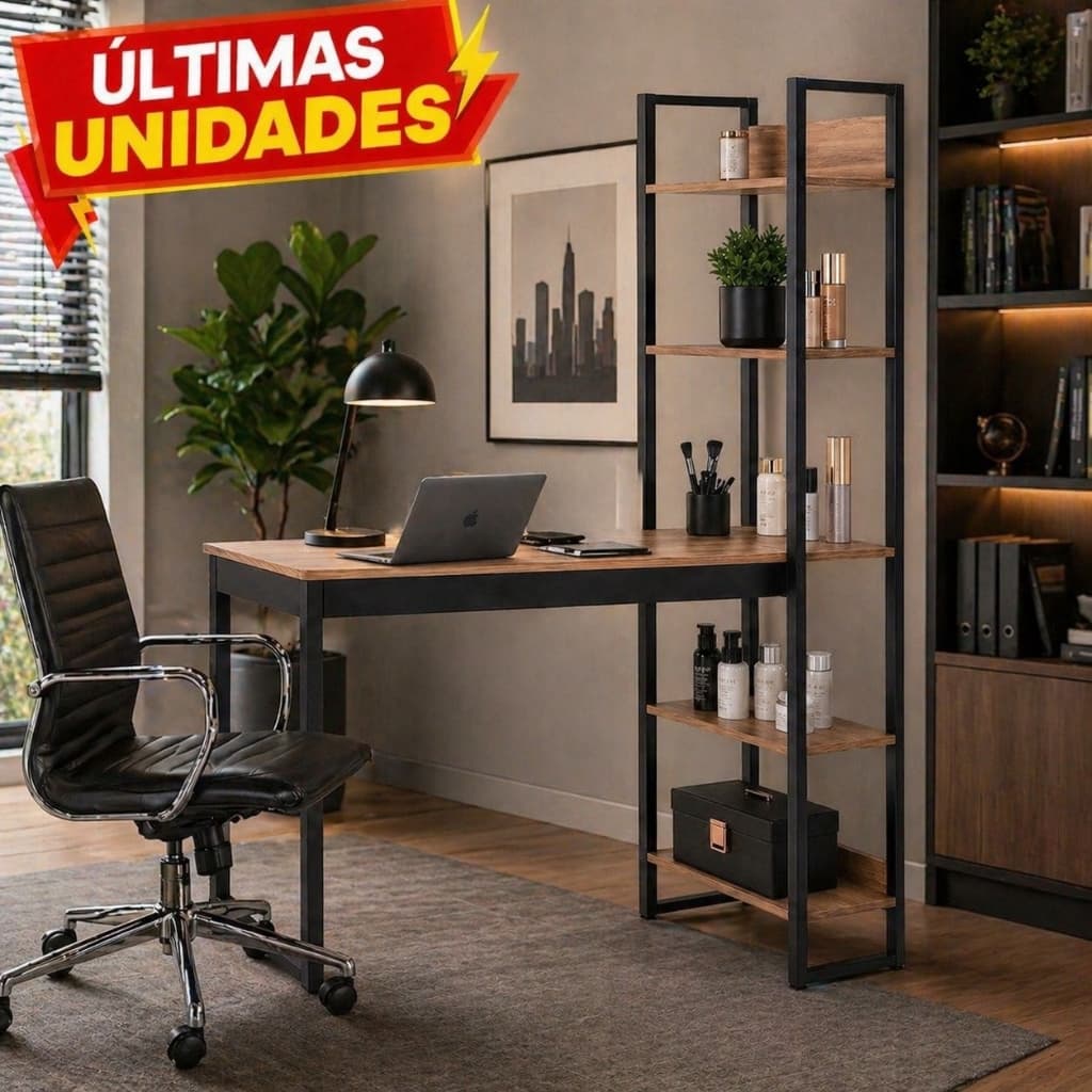 Escrivaninha Home Office com Estante 5 Prateleiras Mesa Escritório Moderna Completa / Móveis S&S Home Decor