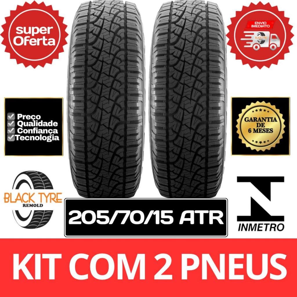 Kit 2 Pneus Remold Black Tyre 205/70 R15 ATR Aro 15