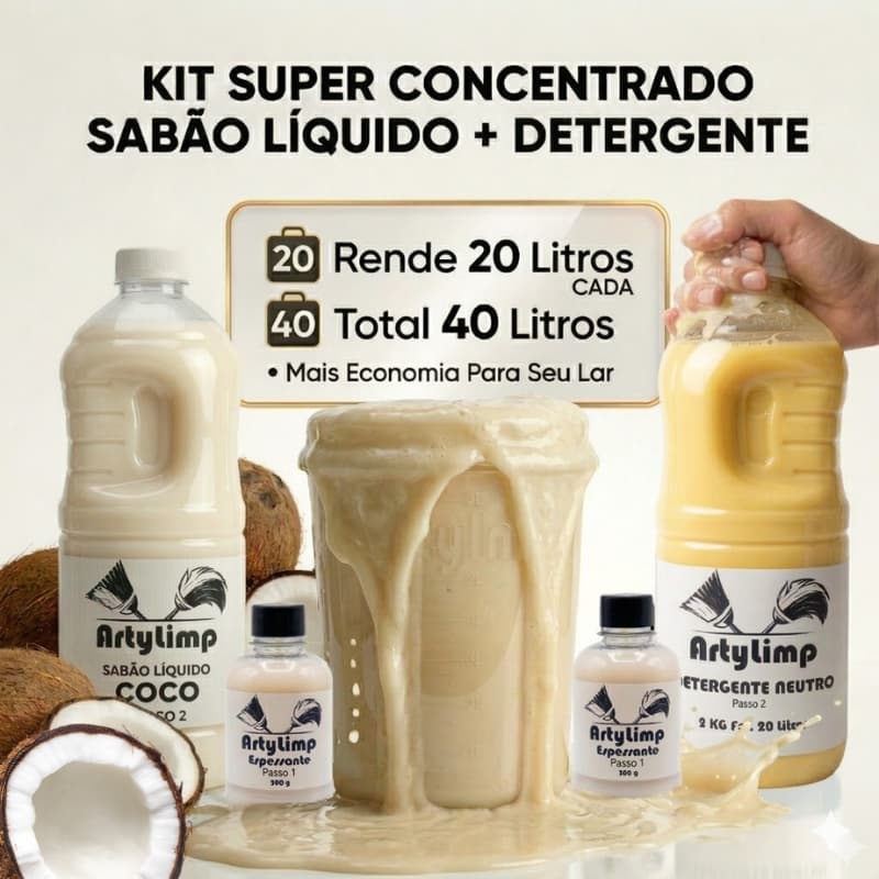 Kit Sabão Líquido Super Concentrado + Detergente Líquido Super Concentrado Faz 20 Litros