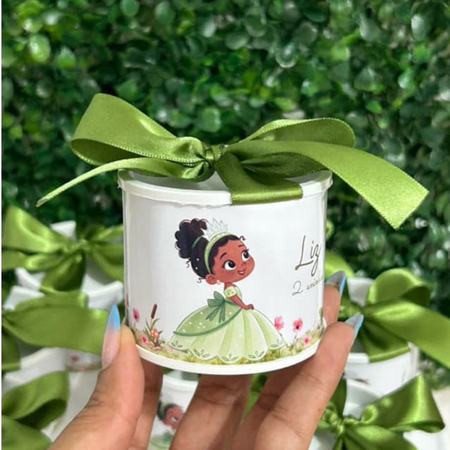Tuboletinha personalizada Tiana princesa e o sapo com laço verde