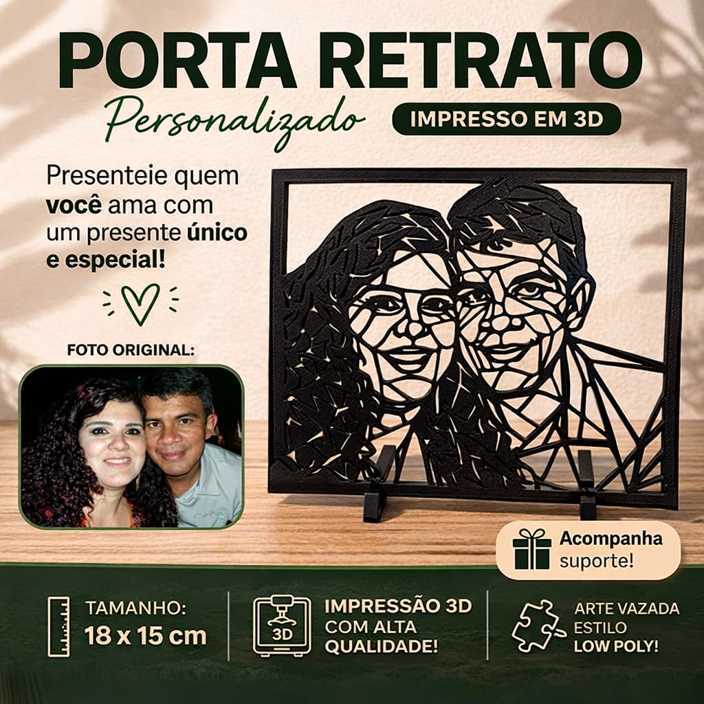 Porta Retrato Personalizado 3D com Arte Vazada - Presente Criativo