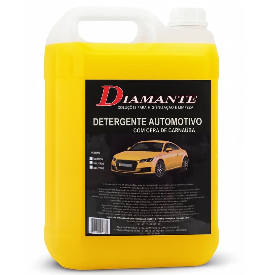 Galão de detergente automotivo amarelo 5L com cera de carnaúba da marca Diamante
