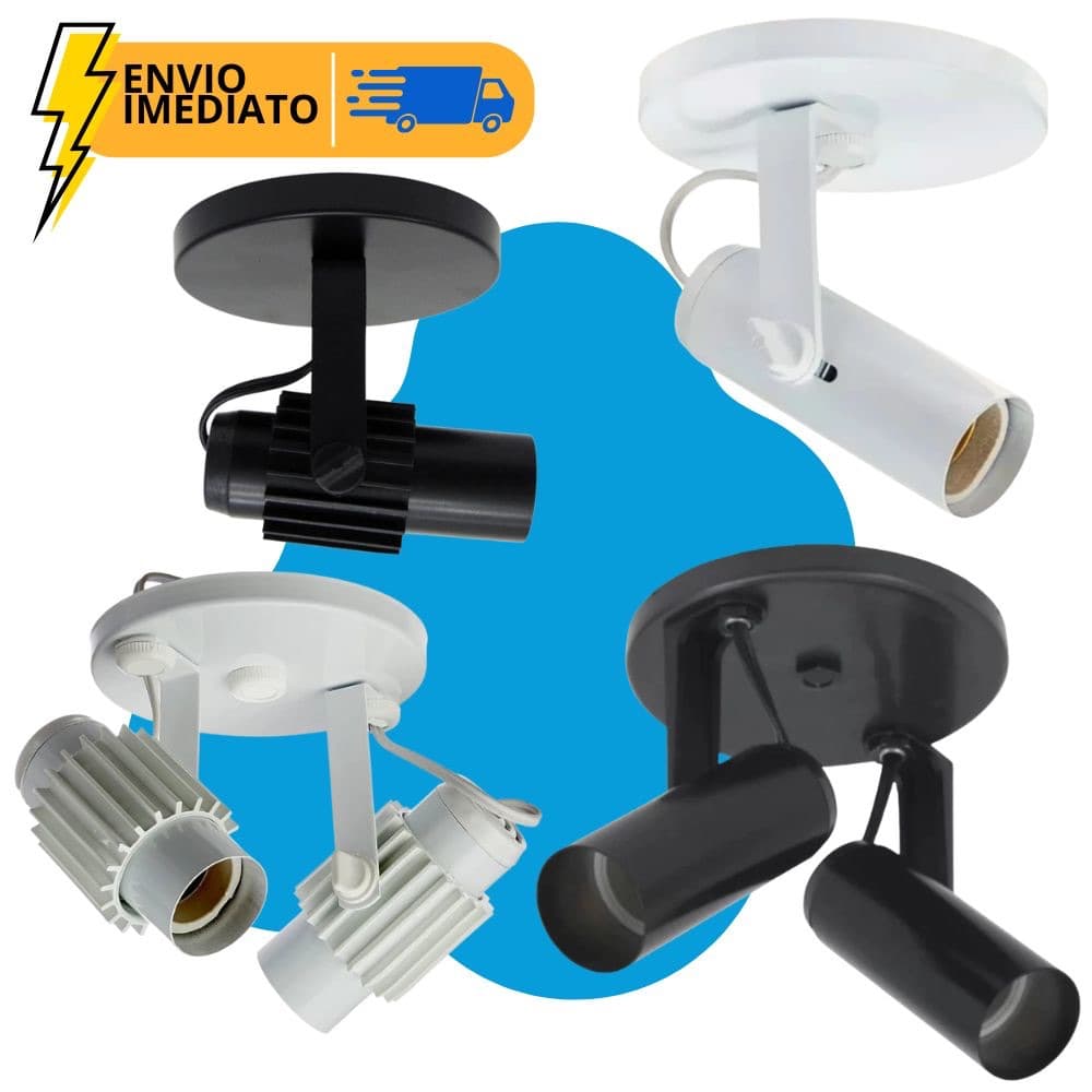 Kit 2 Luminária Spot Sobrepor Para 1 ou 2 Lâmpadas E27 Teto ou Parede - Spot Universal Shin Tech