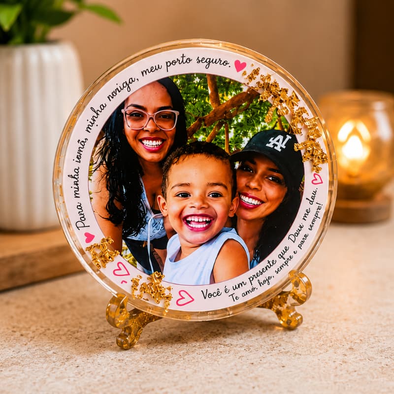 Porta Retrato Personalizado Em Resina Com Foto 10cm Decoração Presente Artesanal