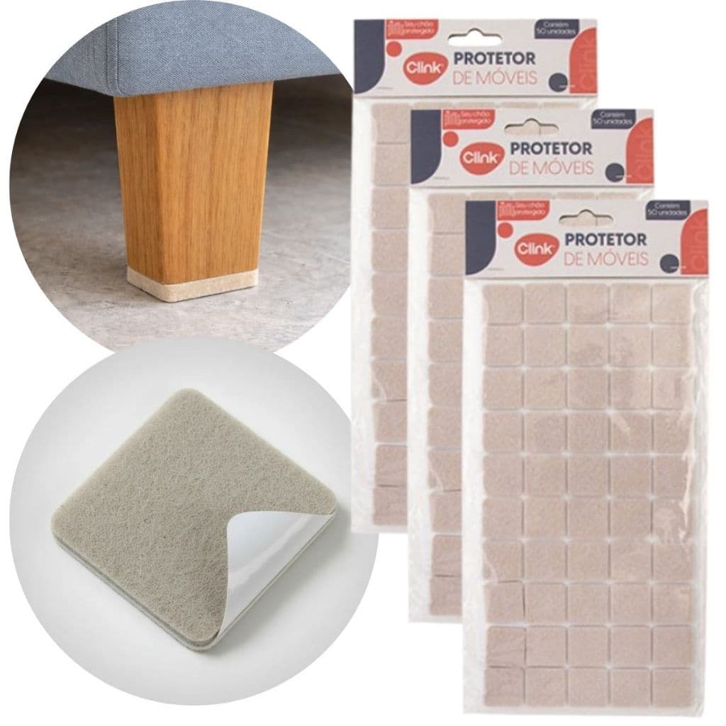 Kit 150 Protetor Feltro Quadrado 2,2cm Pé de Cadeira Moveis Garagem Com Adesivo Multiuso Protetores Pe de Cadeira Mesa