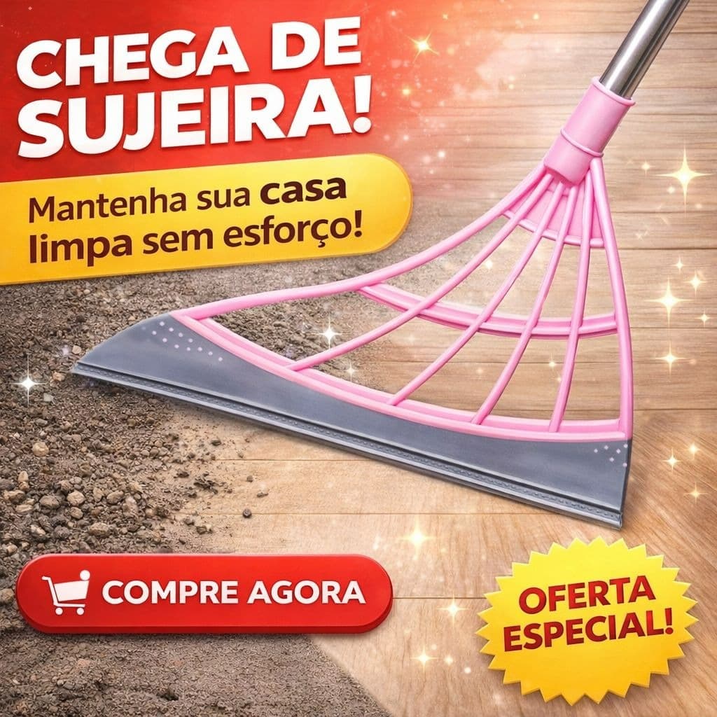 🧹 Vassoura Mágica de Silicone 3 em 1 Rodo Puxa Água Remove Pelos de Pets Limpeza Pesada 1,20m