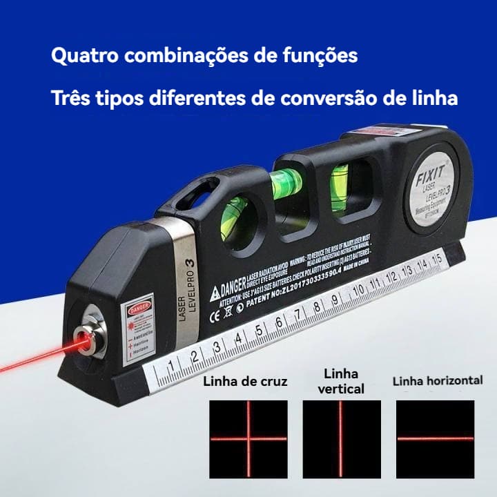 Nível laser 4 em 1 profissional com régua, linhas cruzadas, vertical e horizontal, marca FIXIT
