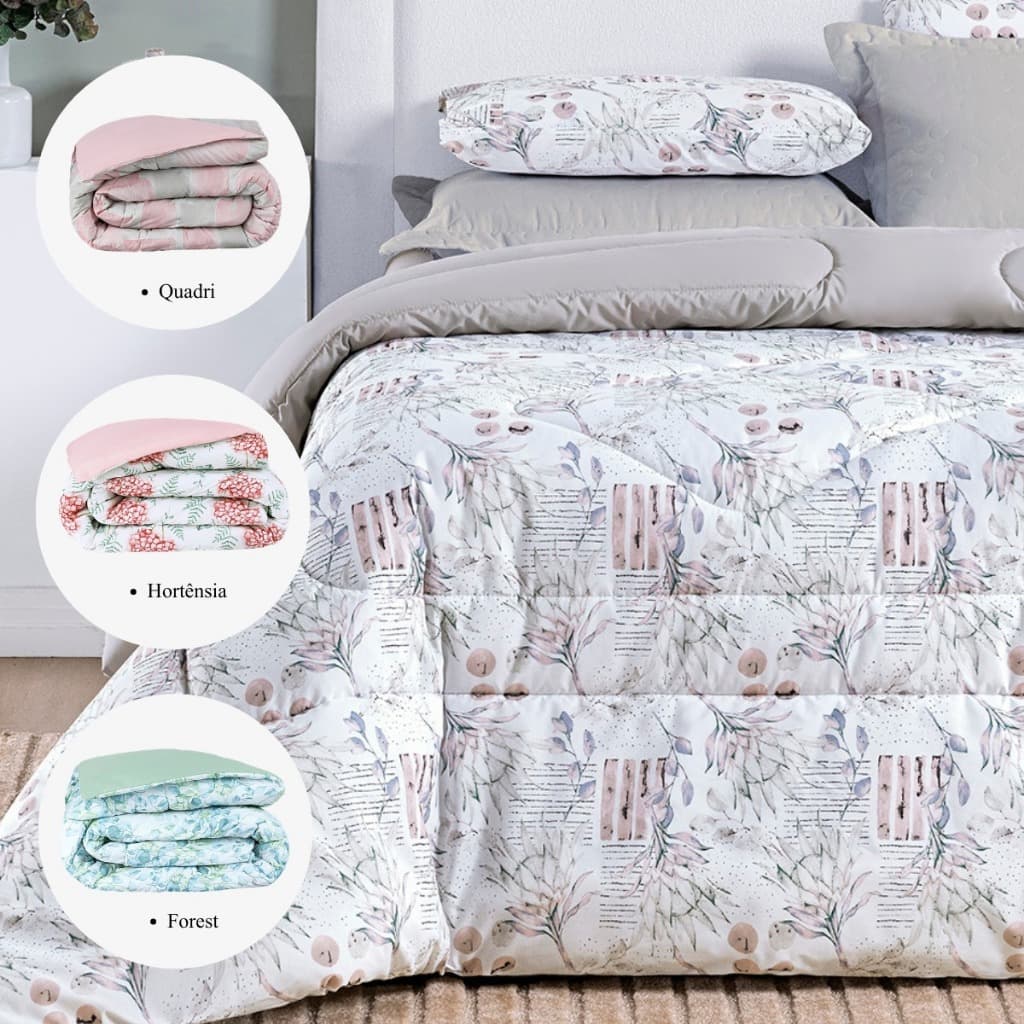 Edredom Queen King Super King Dupla Face 200 Fios Algodão Misto Cotton com estampa floral