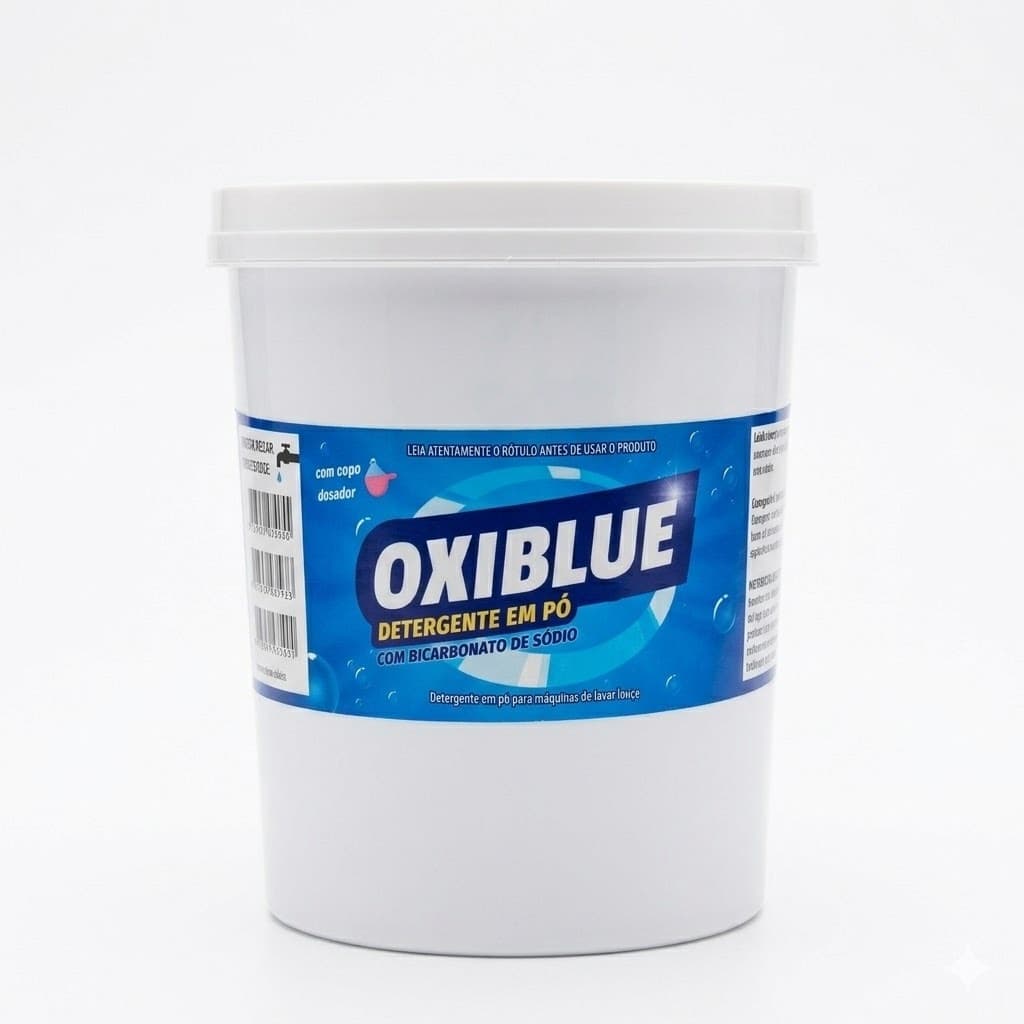 Detergente em pó Oxiblue para máquina de lavar louça, 1 kg, pote branco com rótulo azul