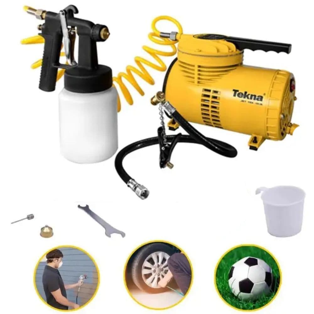 Compressor de ar Tekna CD12151BK, 40 PSI, 1/4 HP, BIVOLT, com kit de acessórios, cor amarela