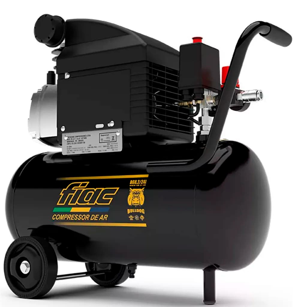 Compressor de ar Mega Air CFC 24L preto com tanque, motor 2HP, monofásico, 220V, logo bulldog