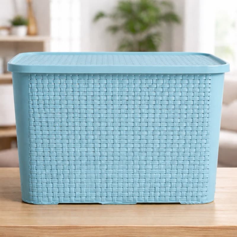 Kit 02 Caixa organizadora grande rattan 70 litros - Azul bebe
