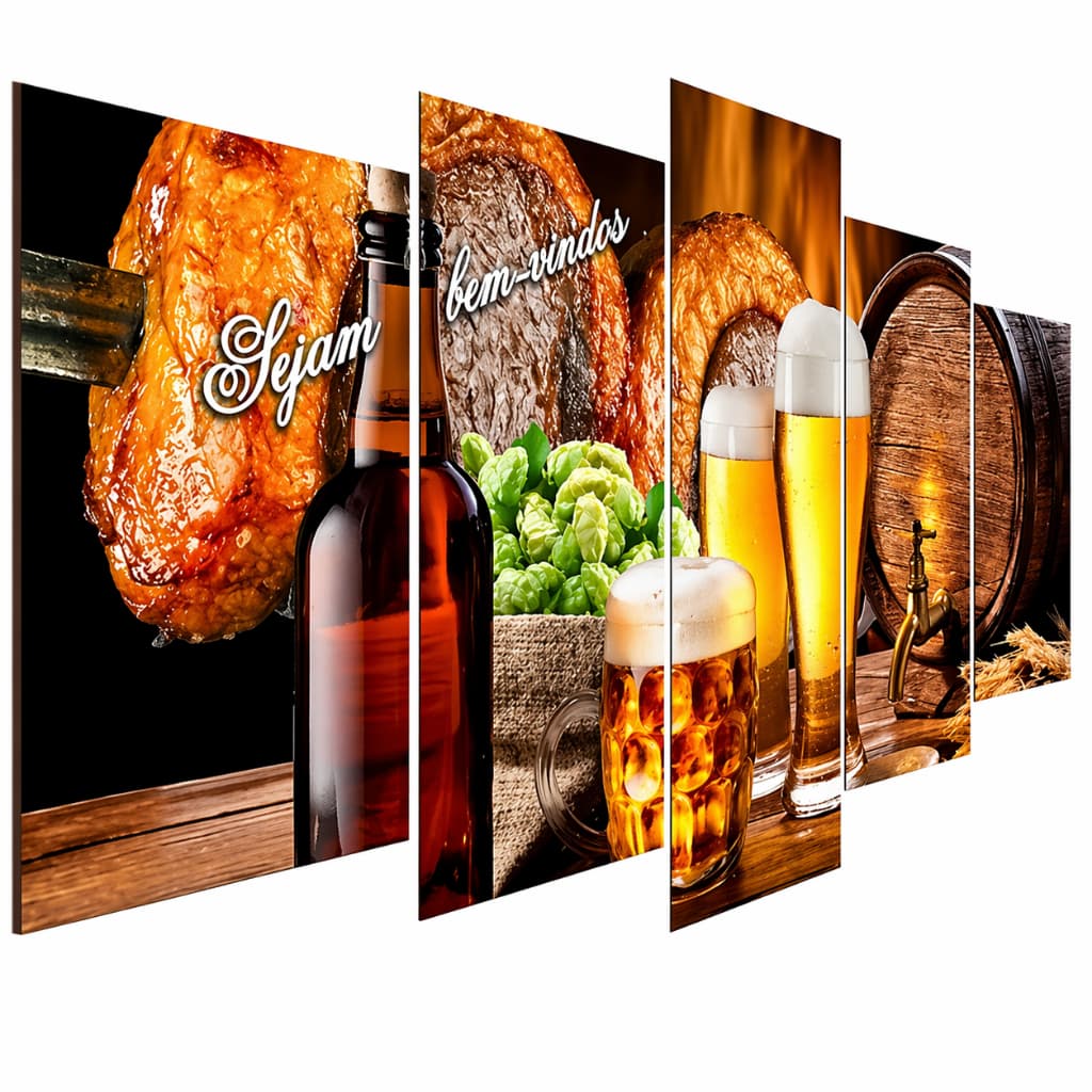 Kit 5 Quadros Decorativo Sala Jantar Área Churrasco E Cerveja Aréa De Lazer Piscina