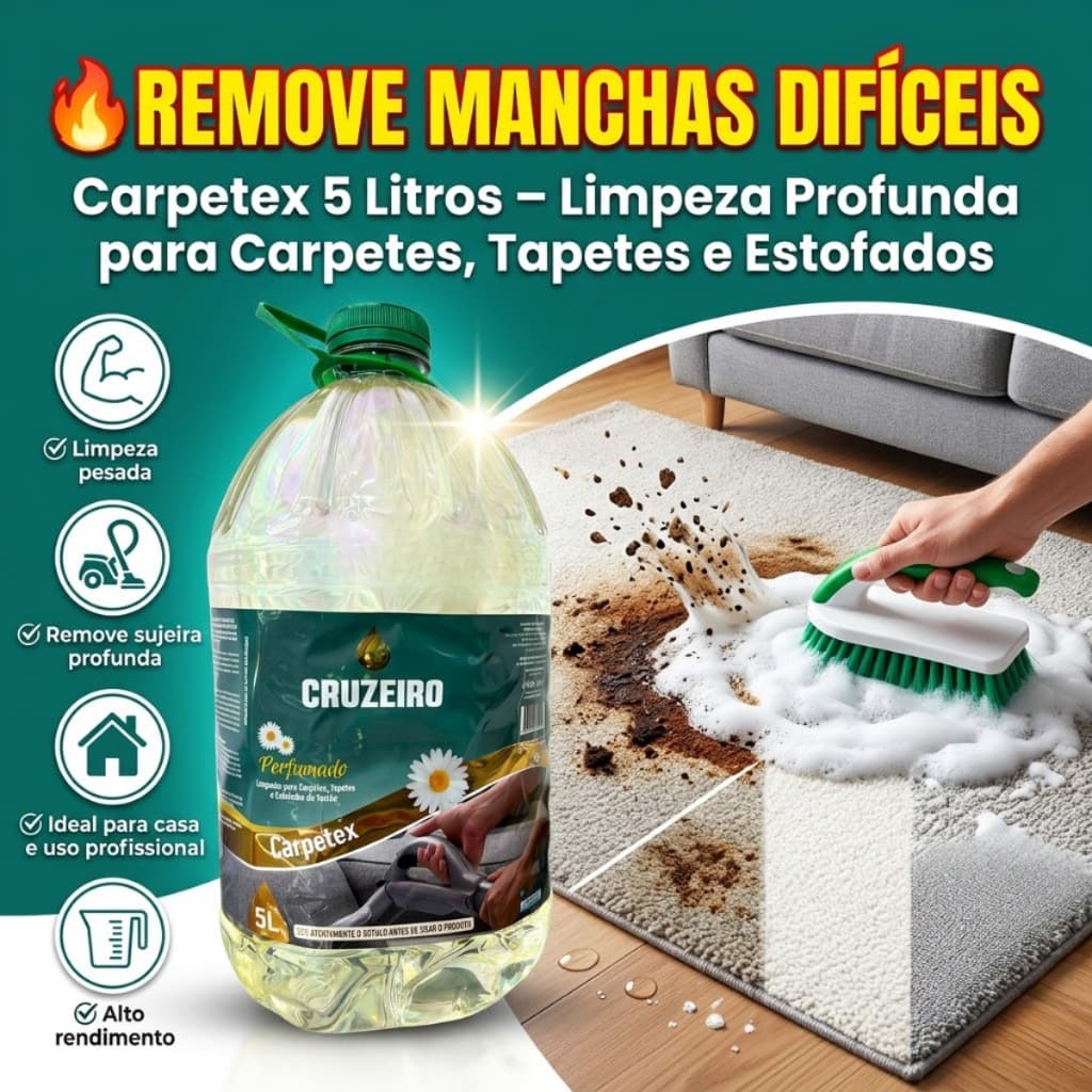 Carpetex 5 Litros - Limpador Profissional para Carpetes, Tapetes e Estofados Remove Manchas Difíceis