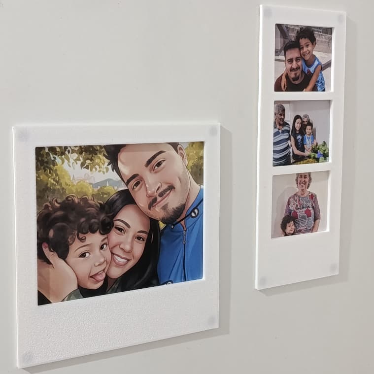 Placa magnética branca com foto de família para geladeira