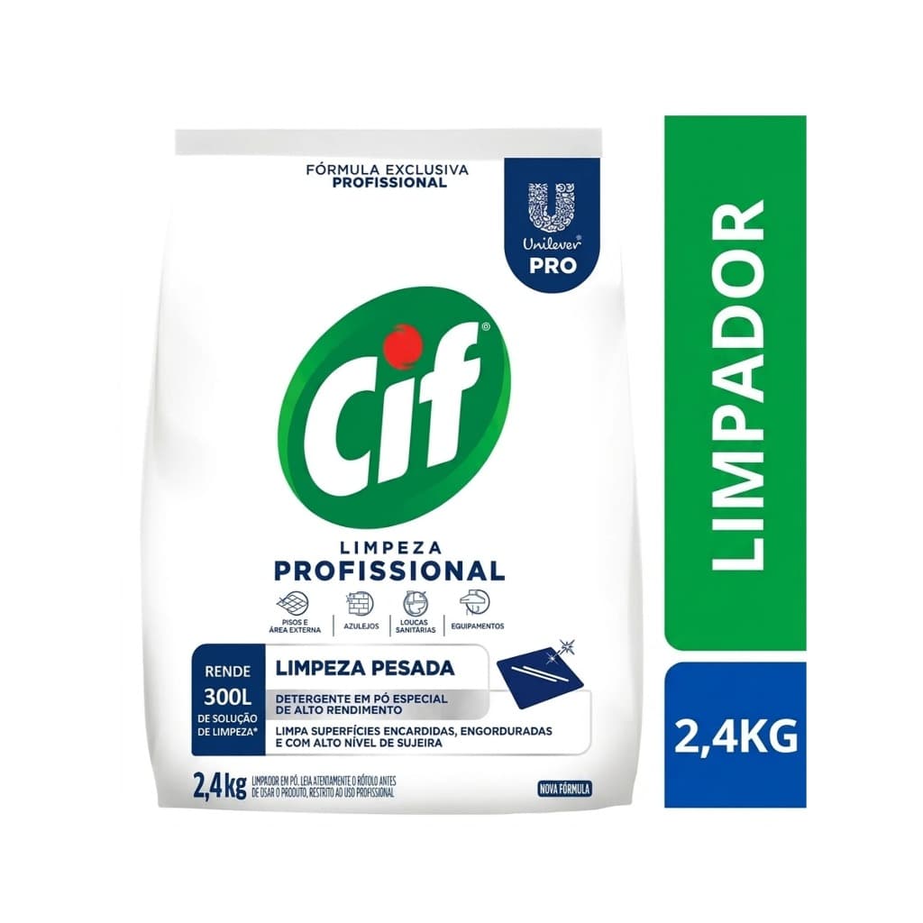 Limpador Multiuso CIF Detergente Em Pó Pacote 2,4Kg Produto Limpeza Pesada Pisos e Tecidos