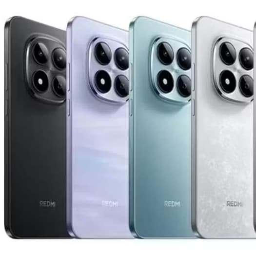 Xiaomi Redmi Note 15 PRO em quatro cores: preto, prata, azul e branco, mostrando a traseira com câmera quadrada e logo 'REDMI'.