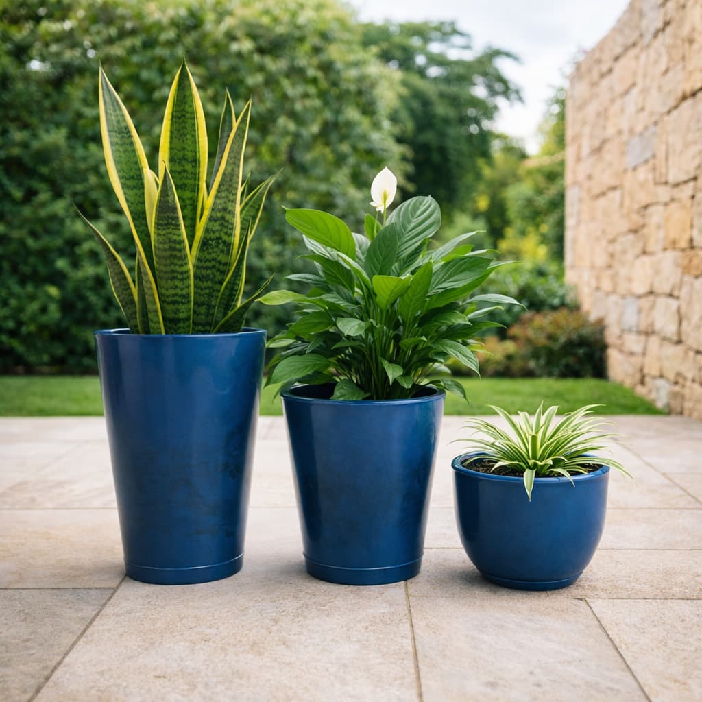 Kit de 3 vasos de plantas grandes azul marinho estilo vietnamita