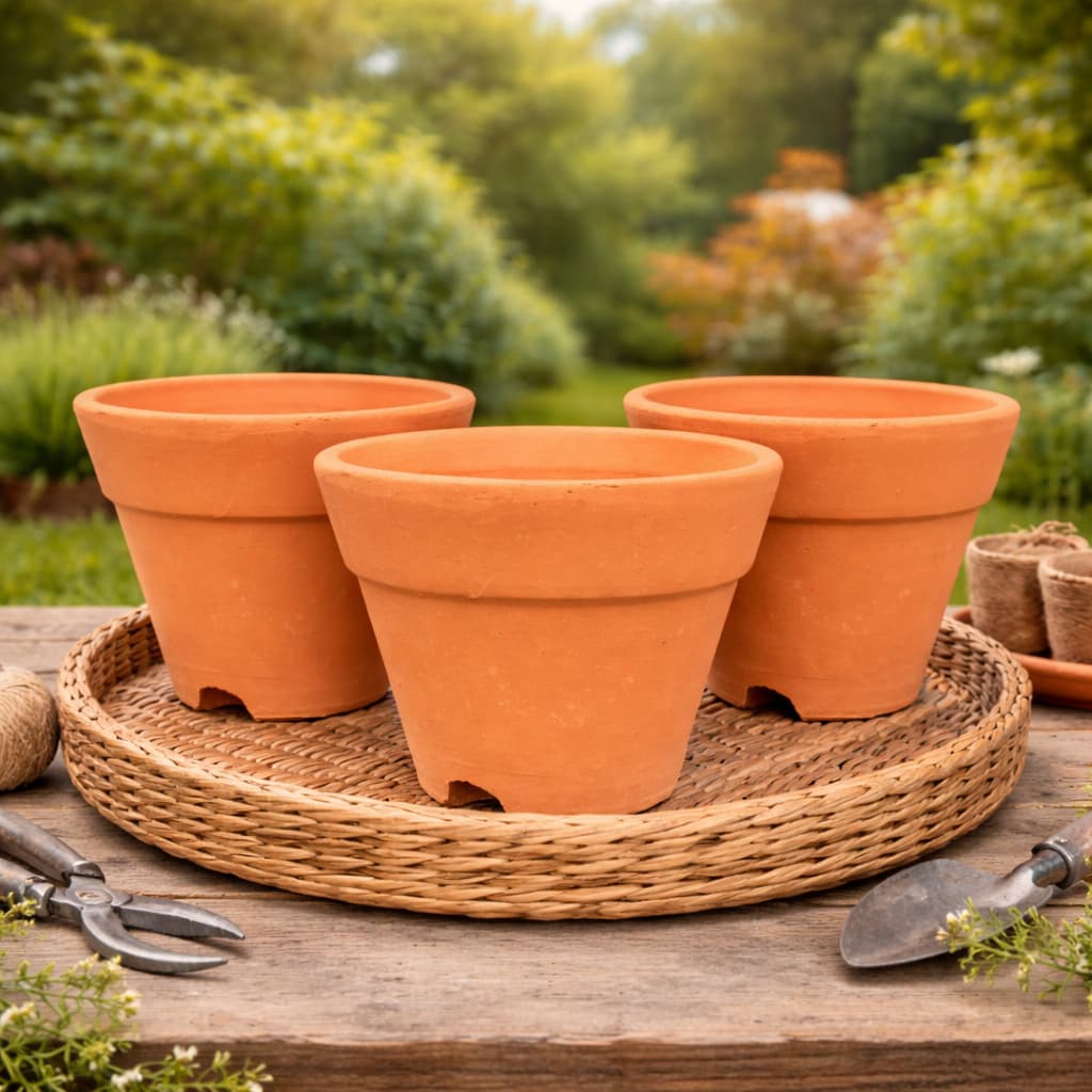 Kit de 3 vasos de cerâmica terracota artesanais para plantas