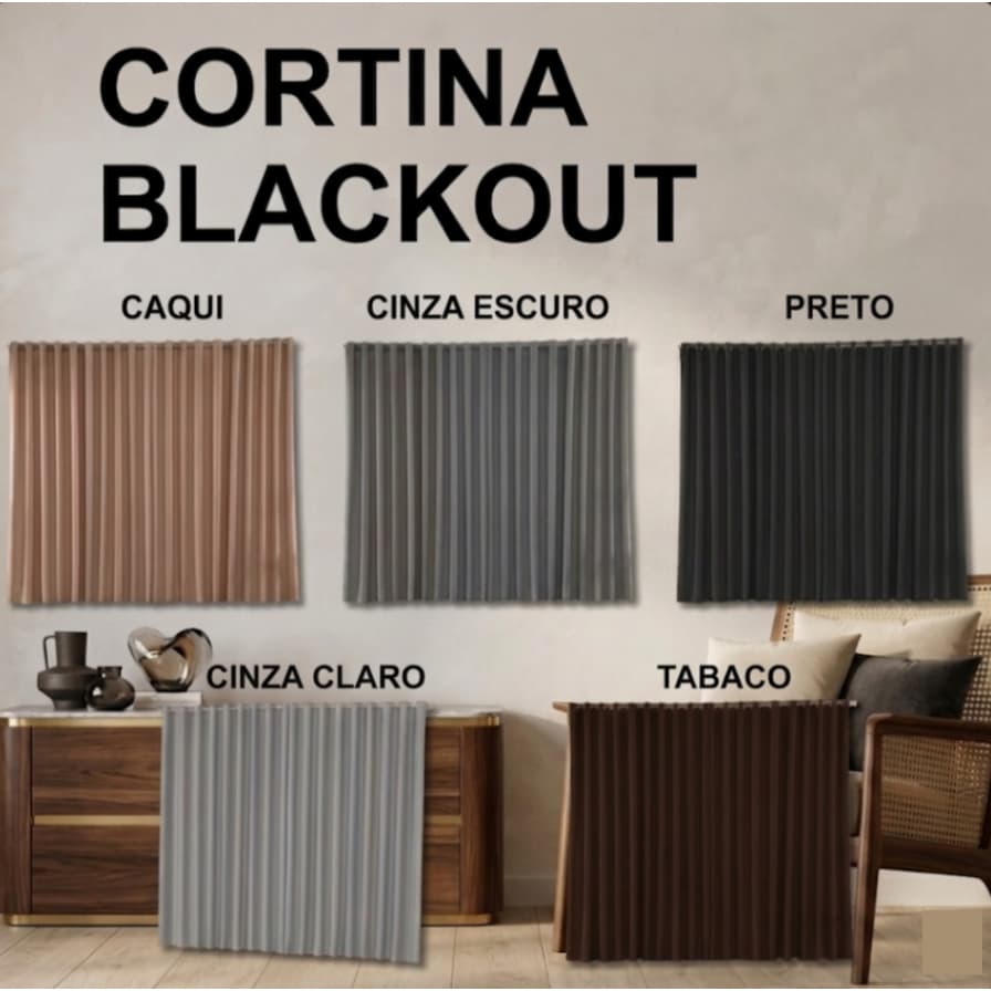 Cortinas blackout em várias cores para sala e quarto, tecido premium, vedação total da luz, envio imediato.
