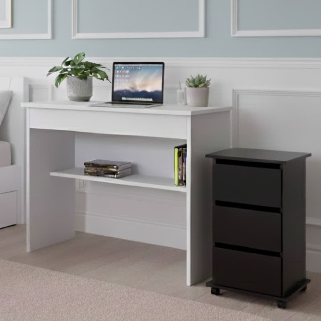 Conjunto Mesa Escrivaninha Com Gaveta + Gaveteiro Carrinho Auxiliar Gavetas Compacto Funcional