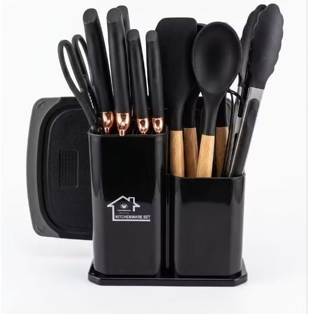 Kit Utensílios e Conjunto de Facas KitchenWare Set Escumadeira, Concha, Espagueteira,Espátula,Concha de sopa, Fuê