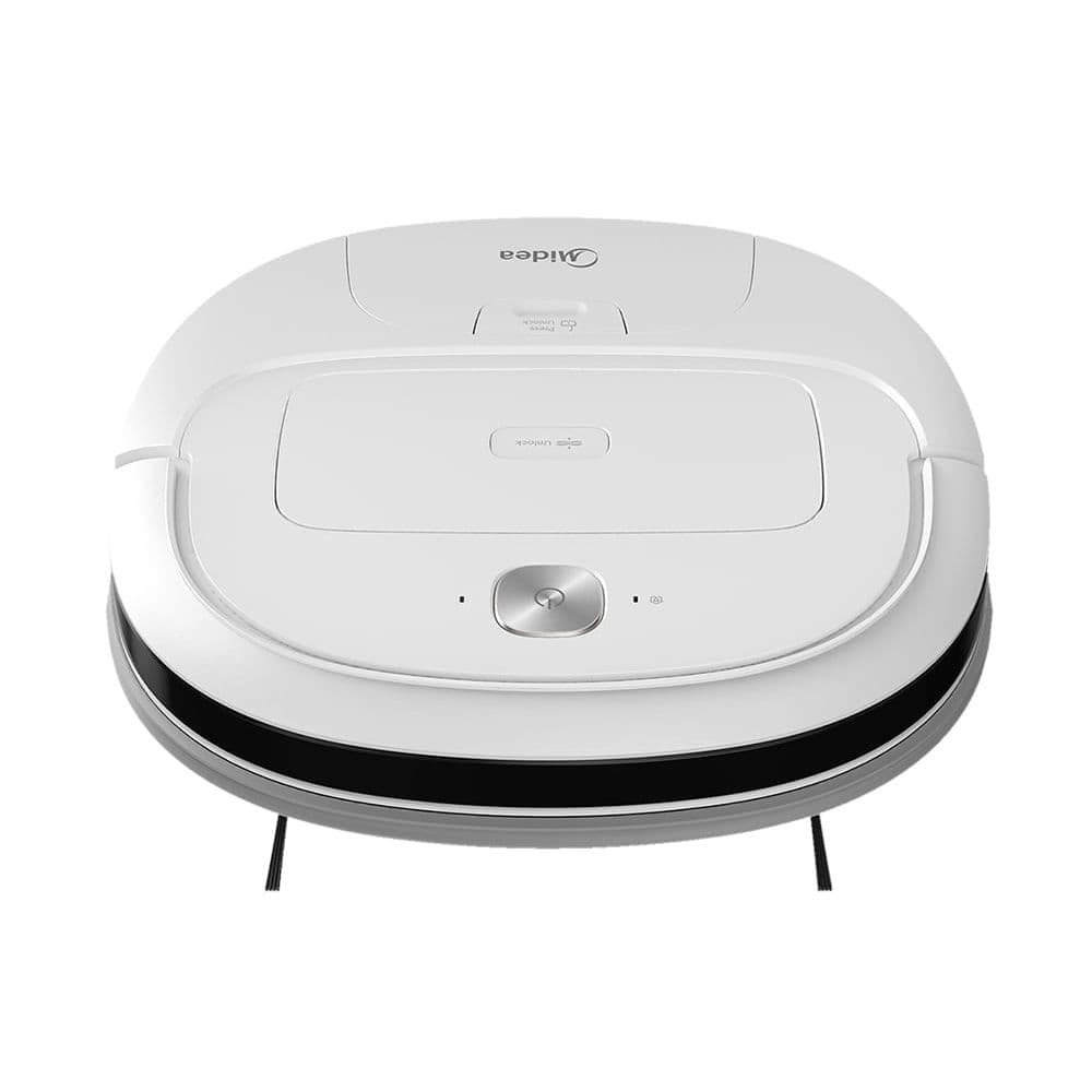 Aspirador robô Midea 2000 branco com base cinza e borda preta