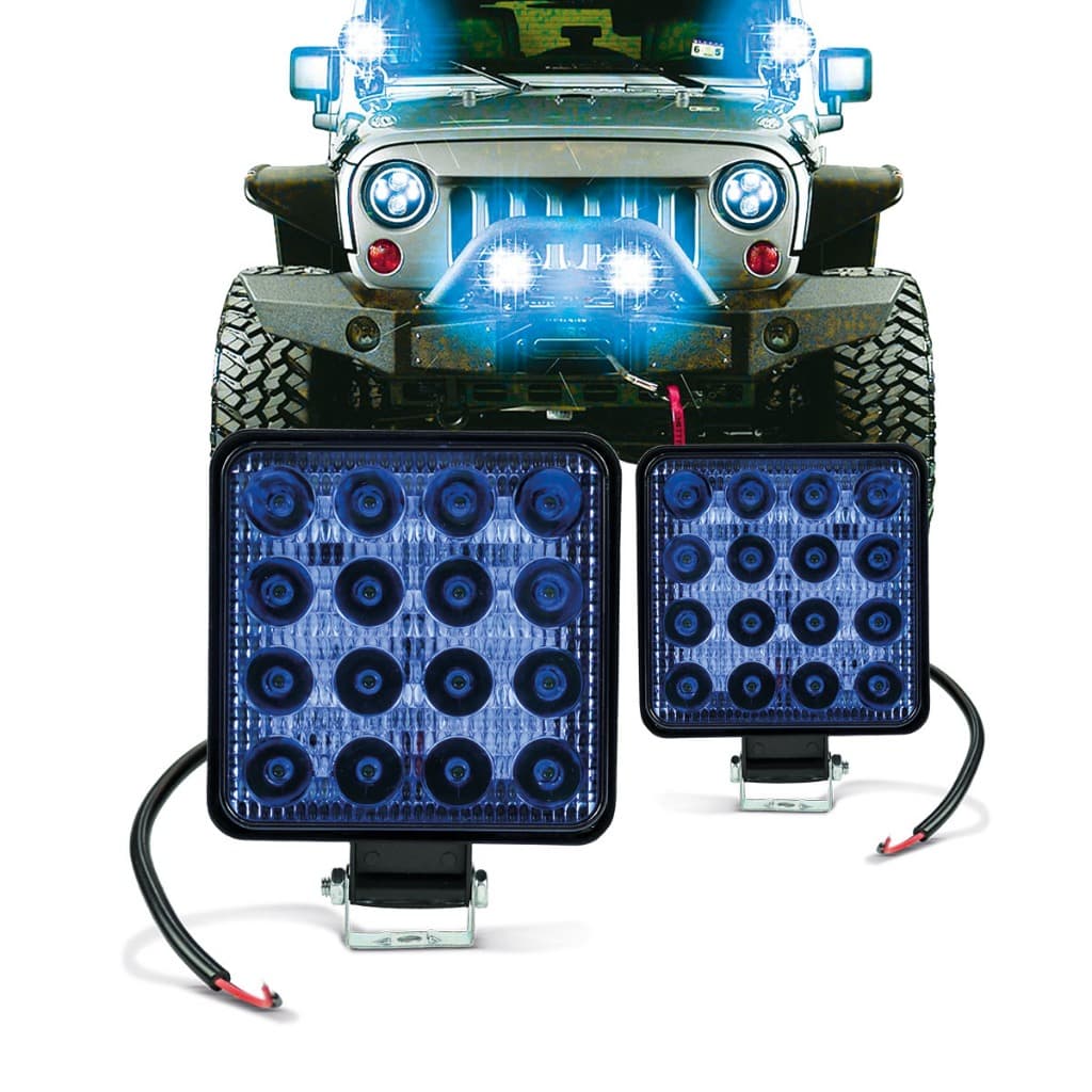 Faróis auxiliares quadrados com lente azul, 42 Watts, para off-road