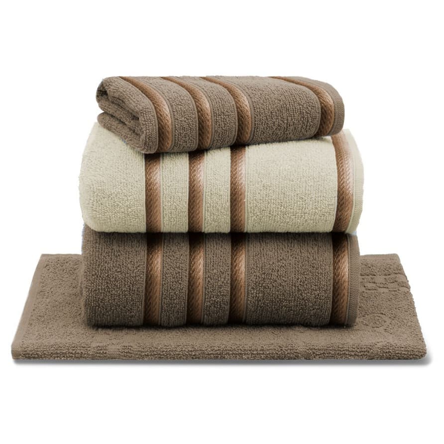 Kit de 4 Toalhas Classic Appel com Toalhas de Banho, Toalha de Rosto e Piso - Marrom e Bege