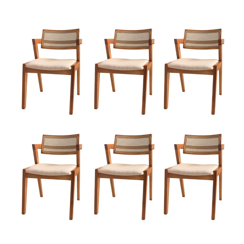 Cadeira Inglaterra com Rattan Kit com 6 unid Sala de Jantar Recepção Cadeira em Madeira e telinha
