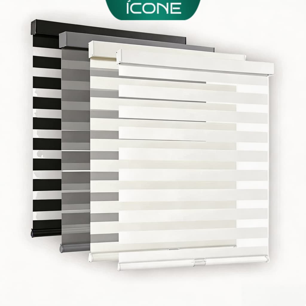 Persianas PVC Icone, blackout, dupla camada, para quarto e escritório, cores preto, cinza e branco