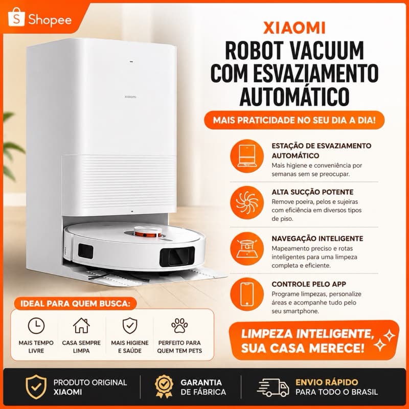Aspirador robô Xiaomi X20 Pro com base autolimpante e mapeamento inteligente