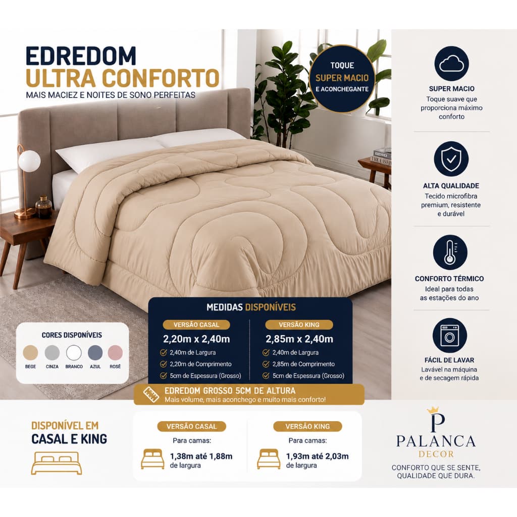 Edredom KING Cobertores King Roma com informações sobre medidas e características