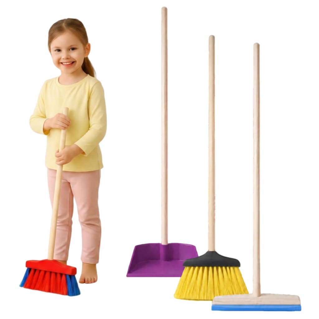 Kit Limpeza Infantil Completo: Vassoura, Rodo e Pá - Educativo e Resistente Brincar Faz de Conta Brinquedo