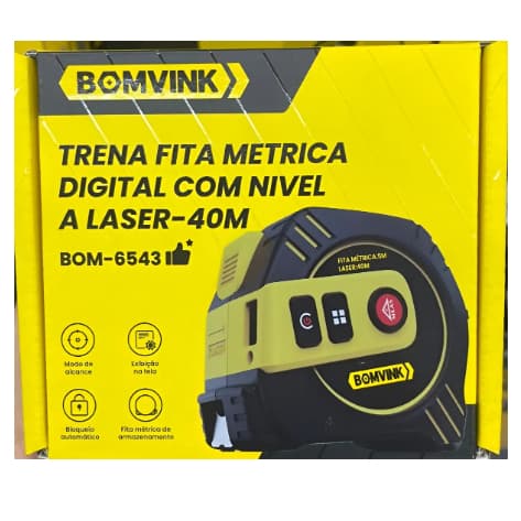Trena Fita Métrica Digital Com Nível A Laser 40m BOM-6543