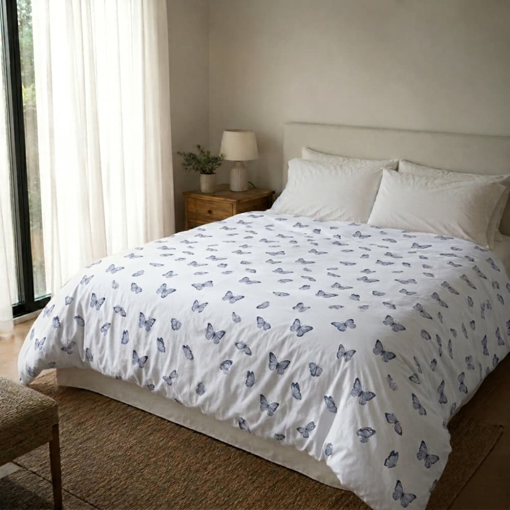Capa de duvet com estampa de borboletas azuis para cama de solteiro, casal, queen ou king